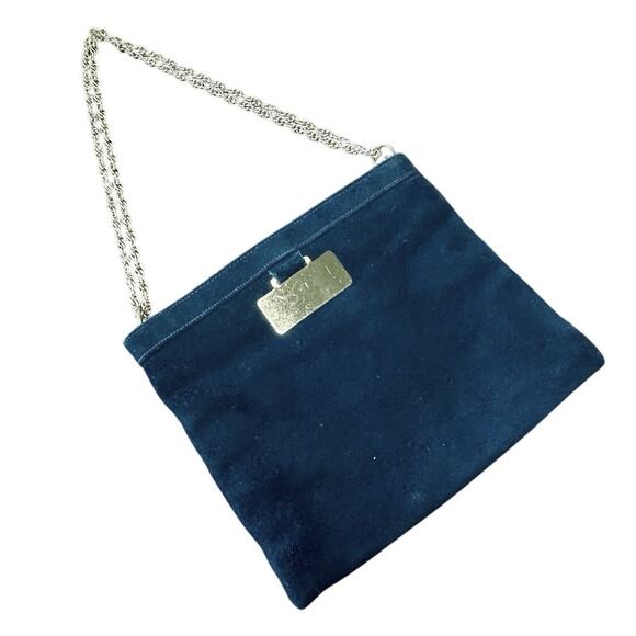 VTG Triangle NY Vintage Suede Hinged Handbag | Navy Blue | Circa 1960 | EUC - Picture 2 of 9